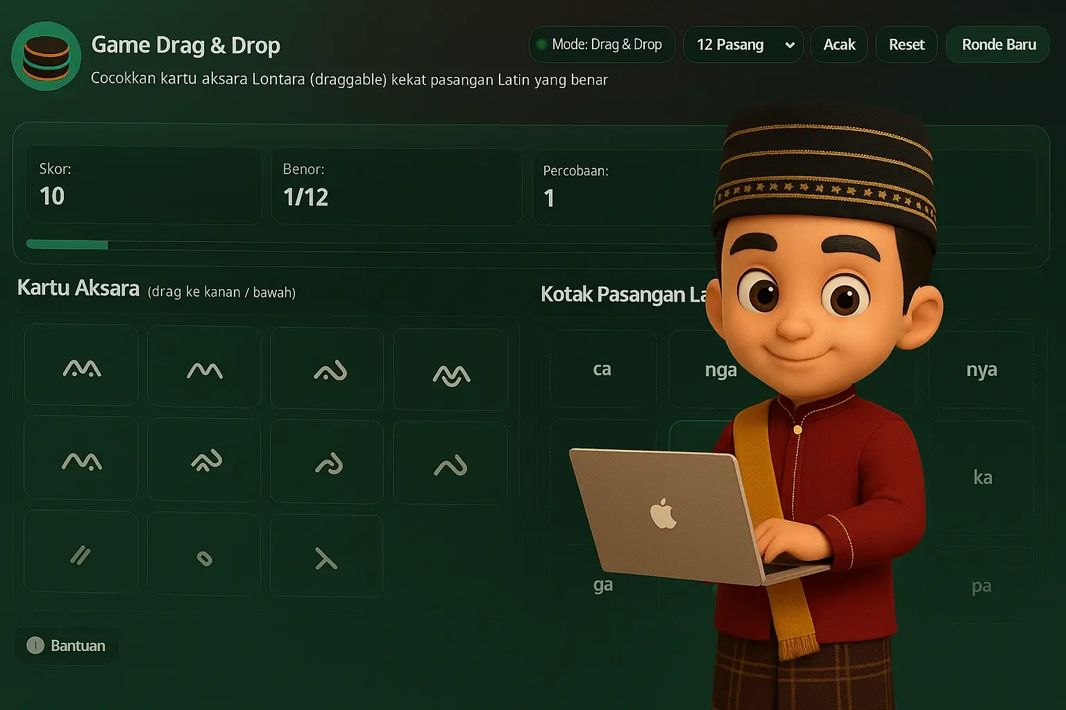 drag & drop aksara lontara